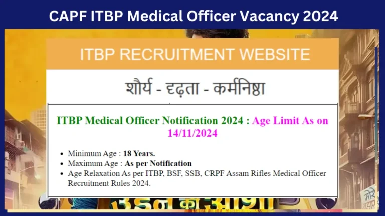 CAPF ITBP Medical Officer Vacancy 2024