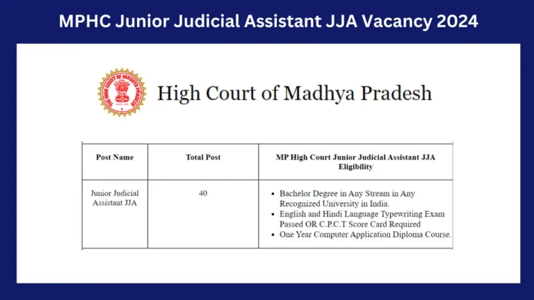 MPHC Junior Judicial Assistant JJA Vacancy 2024