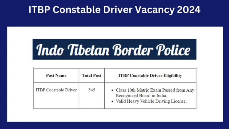 ITBP Constable Driver Vacancy 2024